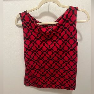 Vintage 90s Dress Barn Red & Black Patterned Boat Neck Tank Top